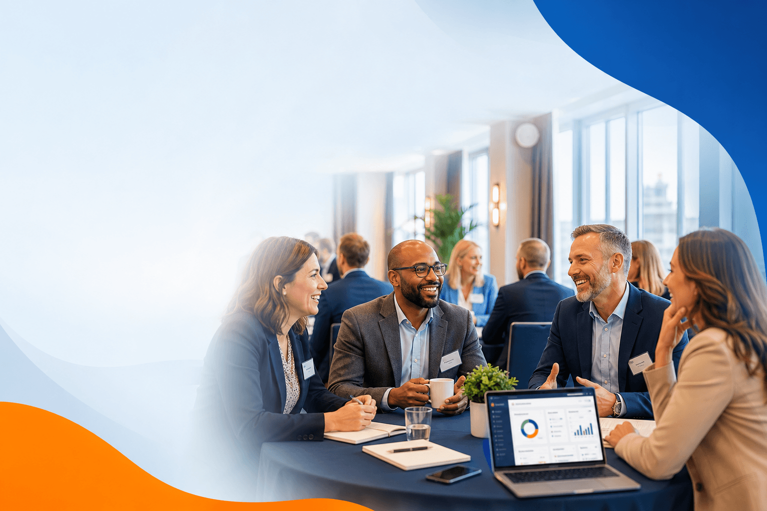 Business owners at a breakfast networking meeting